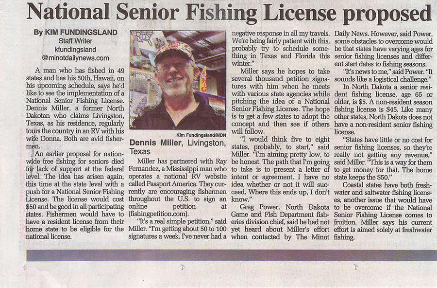 Minot Daily News Fishing Petition Article